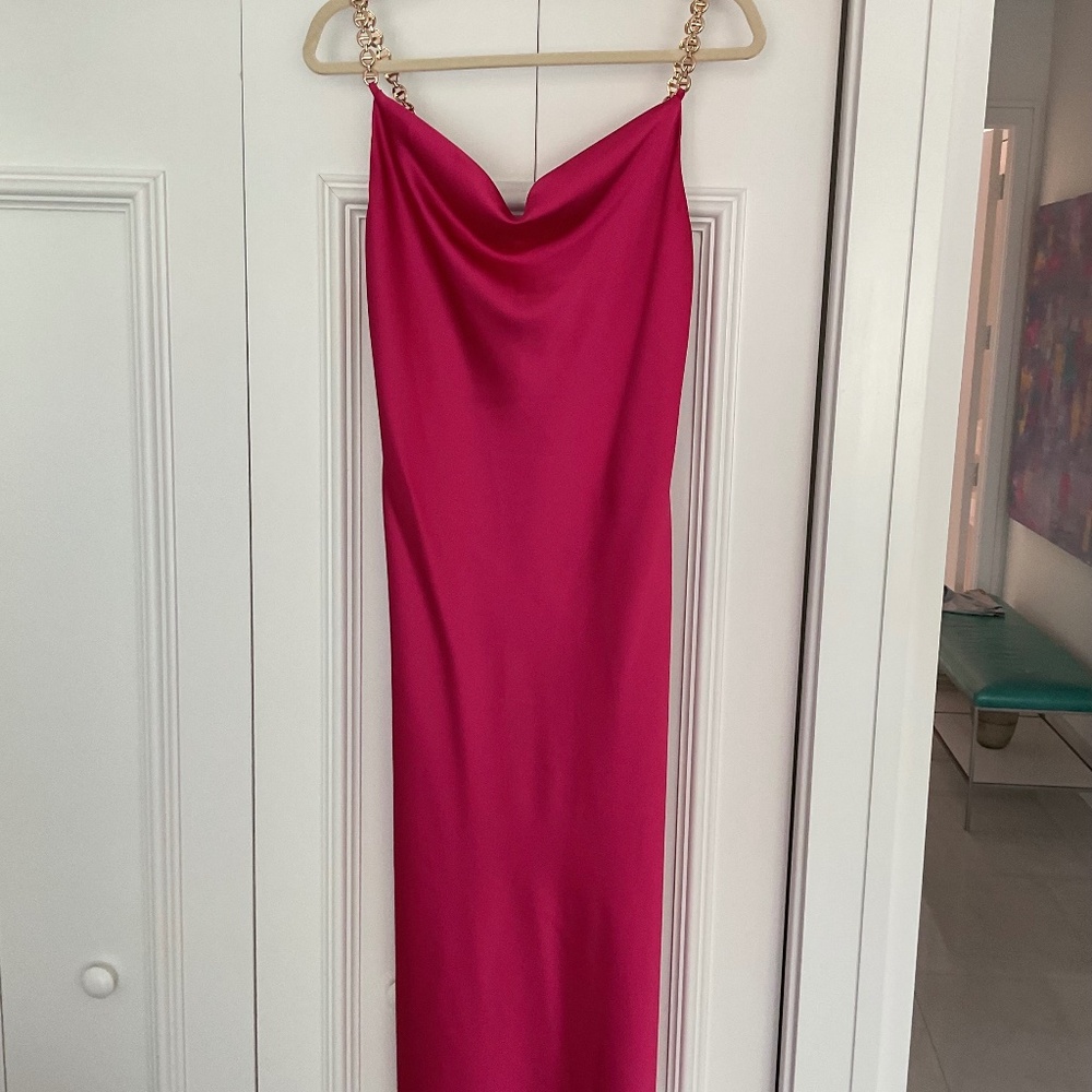 Fuschia slip dress with gold straps size medium